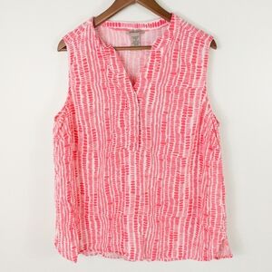 Soiree Linen Blend Sleeveless Top Coral Size 1X